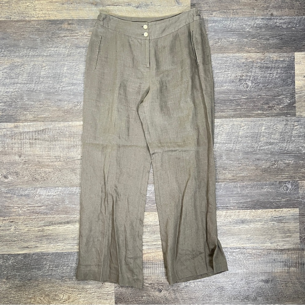 J. Jill Olive Green 100% Linen Wide Leg Pants size 10 B167